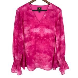 JM Collection Plus Size 2X Pink Long Sleeve Formal Dinner Tropical Shirt Top